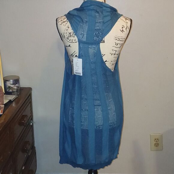 NWT Anthropologie Sparrow Blue Sheer Sleeveless Asymmetrical Dress Medium - Picture 6 of 8